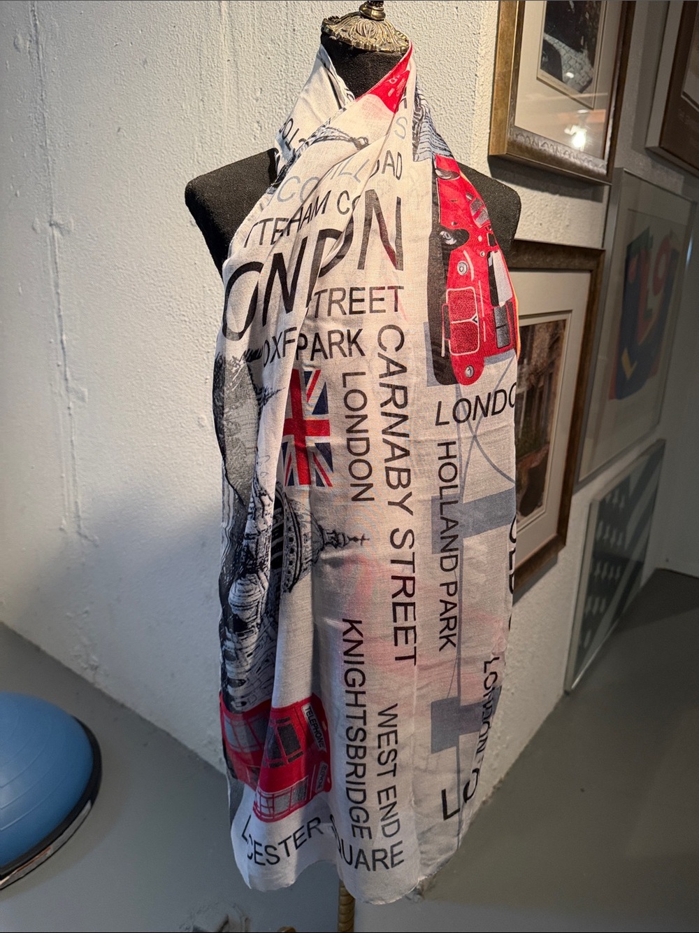 London Graphic Travel Scarf in Red, Black & White